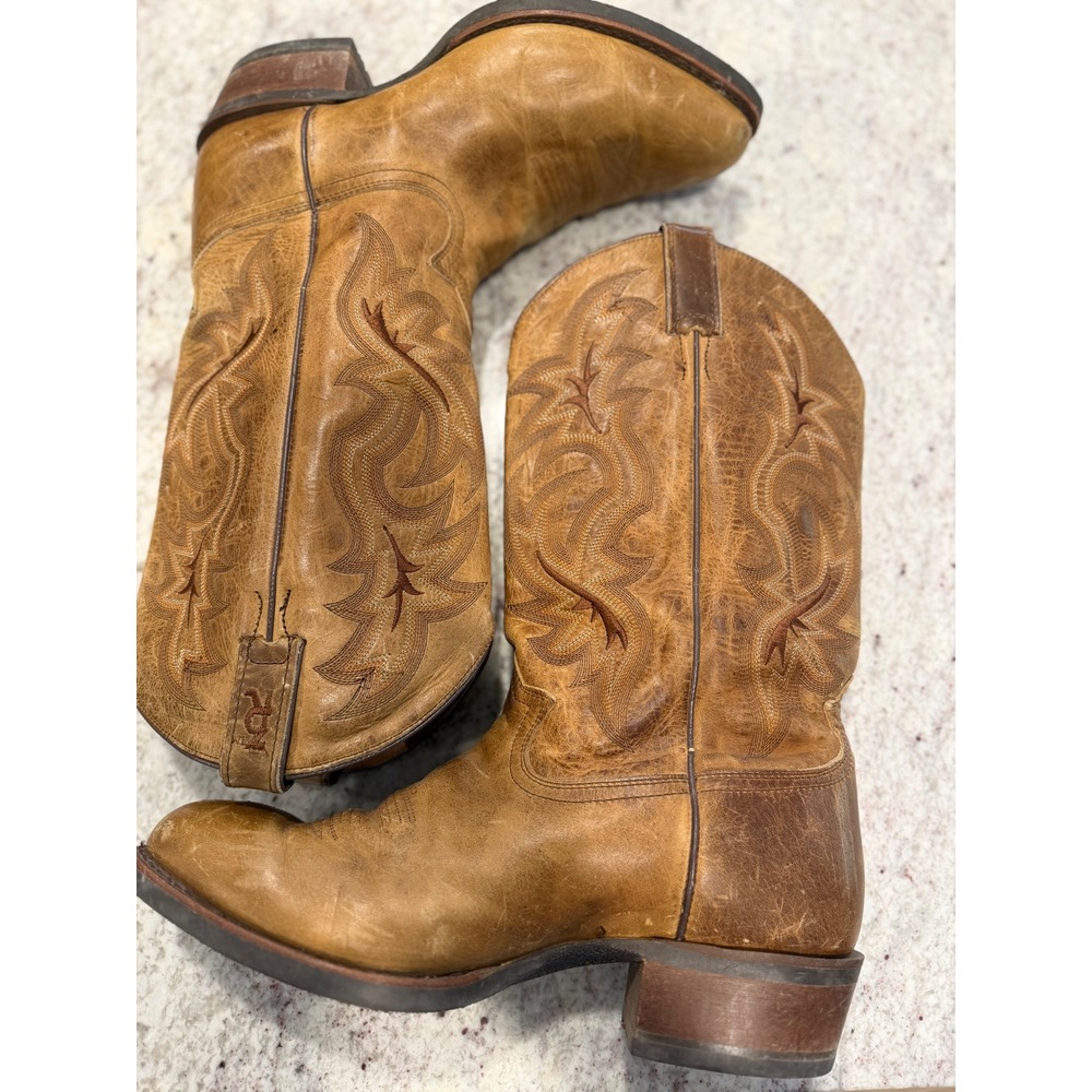 Tony Lama 3R Mens Tan Leather Western Cowboy Boots 4032 Round Toe Size 11 D - Picture 4 of 7